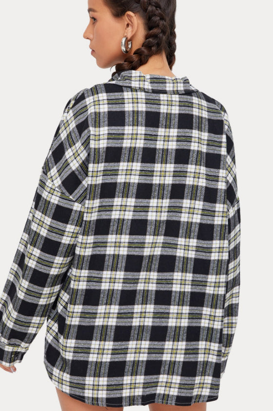 Plaid Stand Collar Button Shirt Blouse