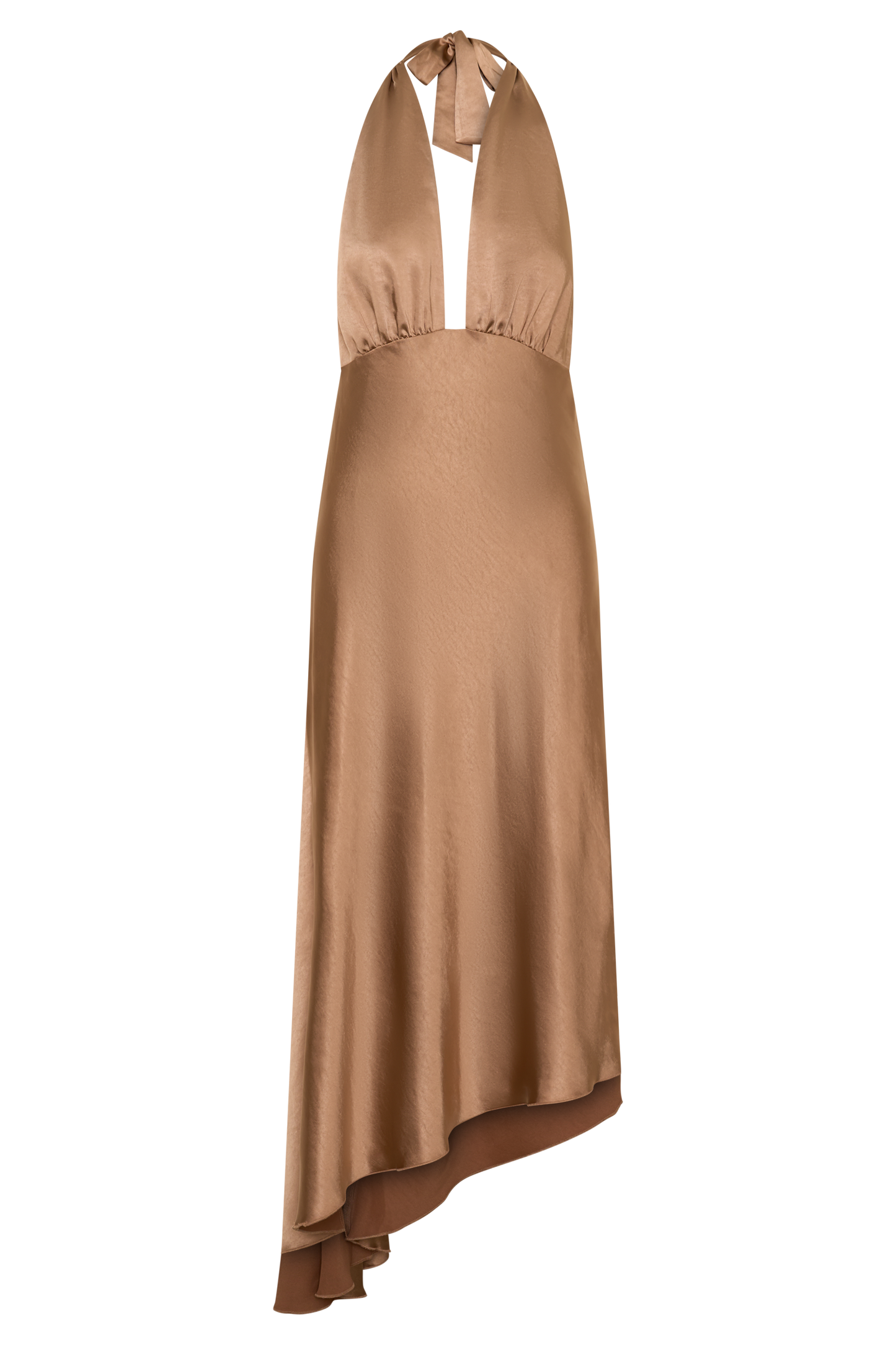 Adelie Asymmetric Hem Halter Midi Dress - Cognac