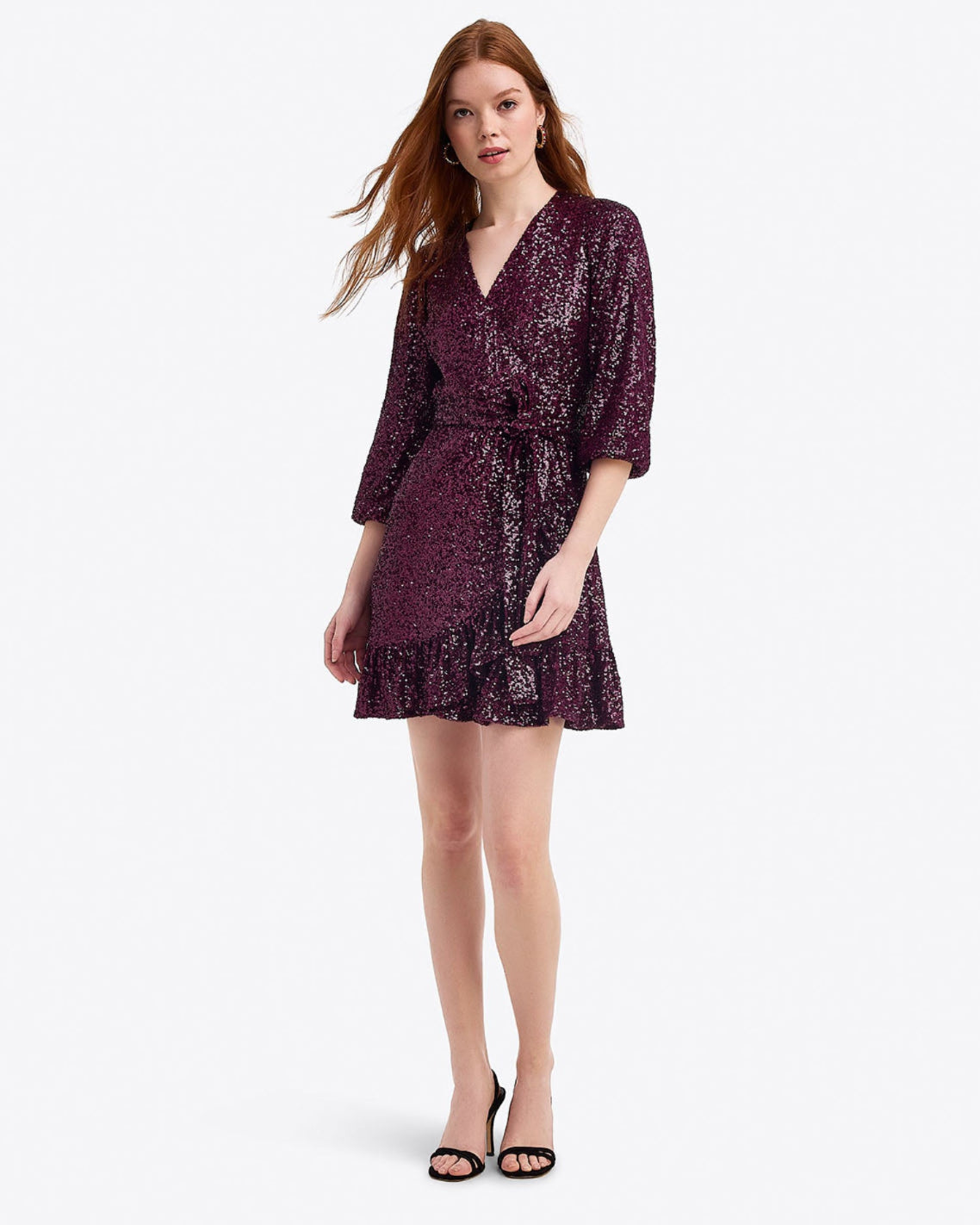 Jordan Long-Sleeve Wrap Dress in Sequins
