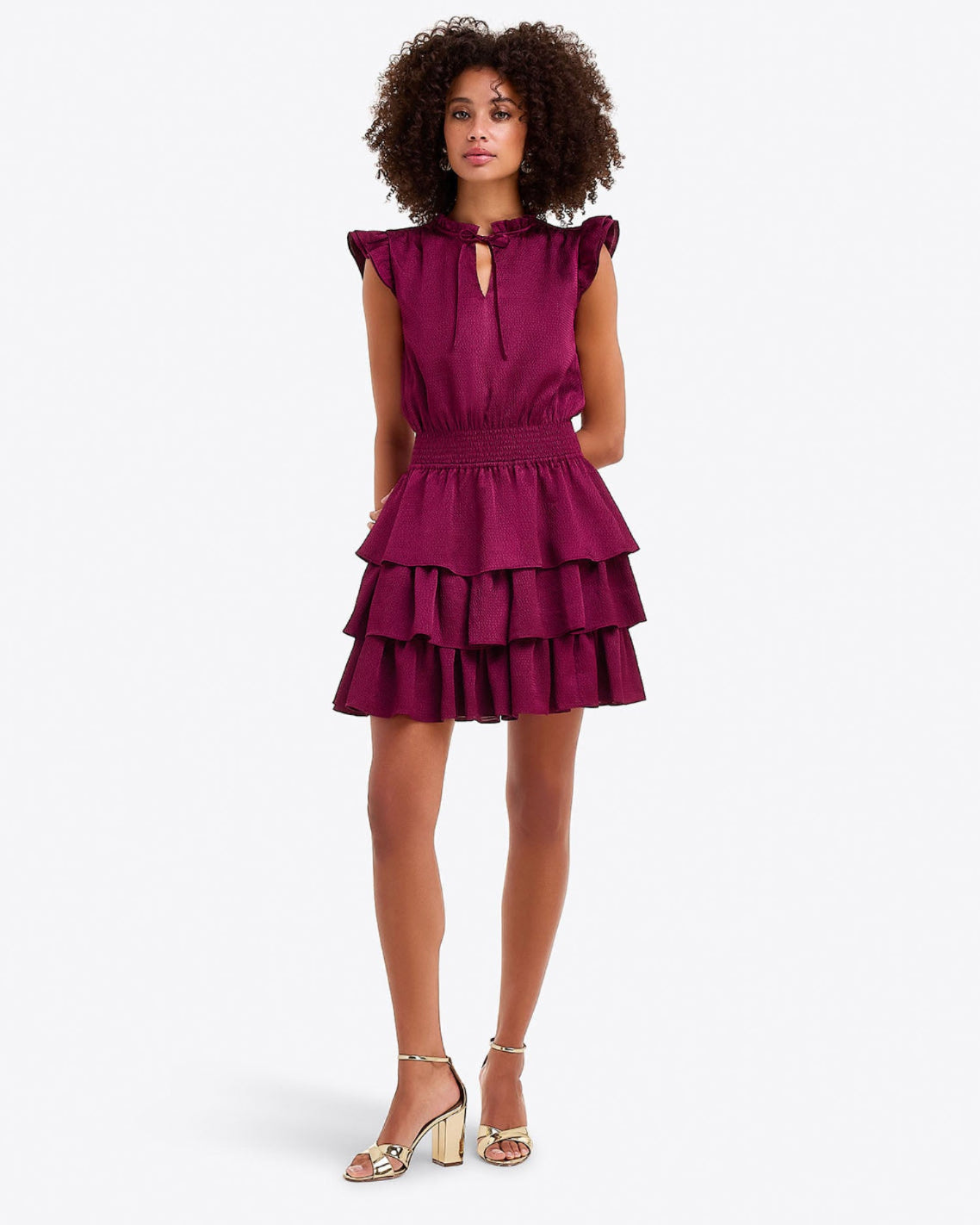 Alana Tiered Dress in Hammered Satin