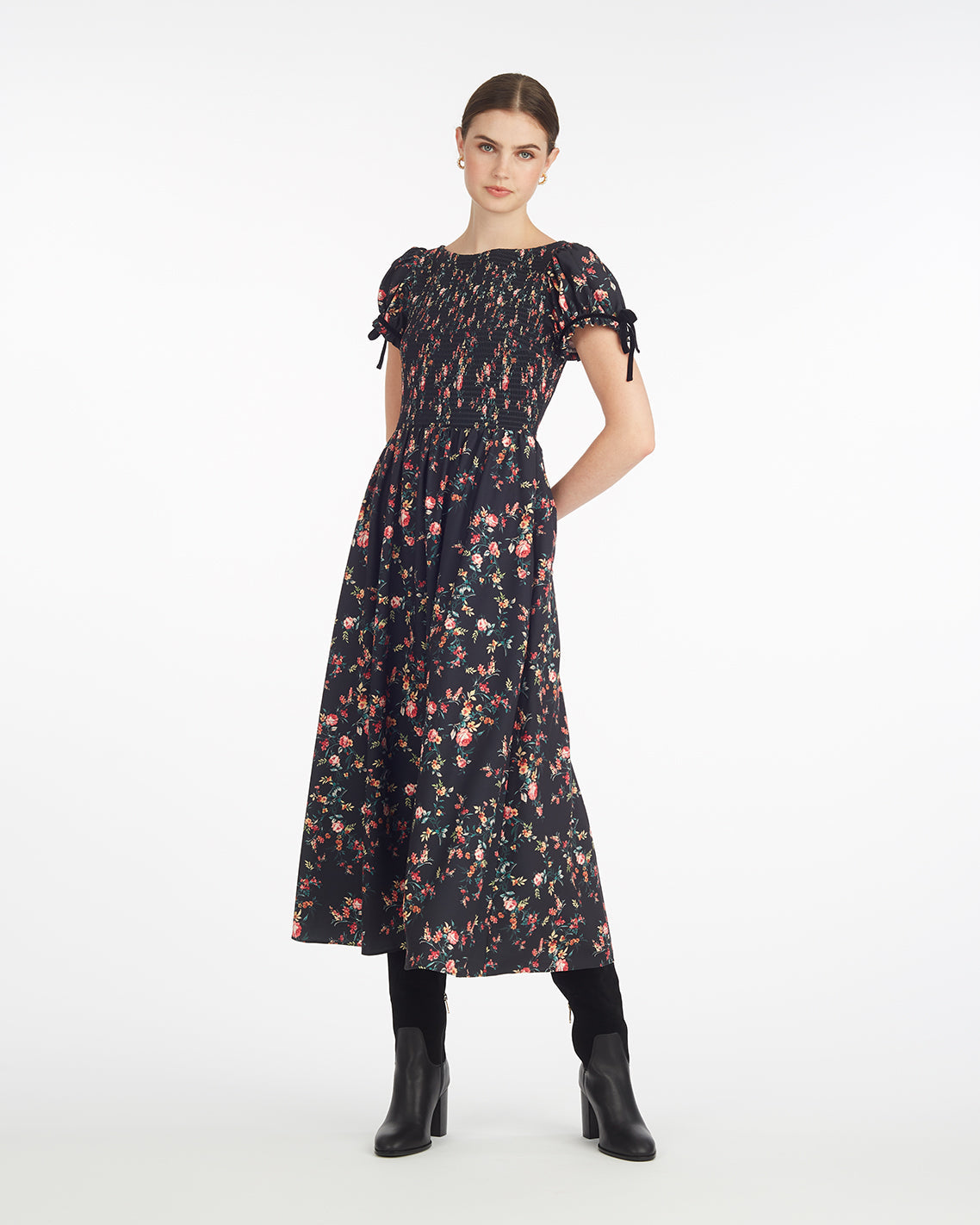 Kelsey Smocked Midi Dress in Garden Rose