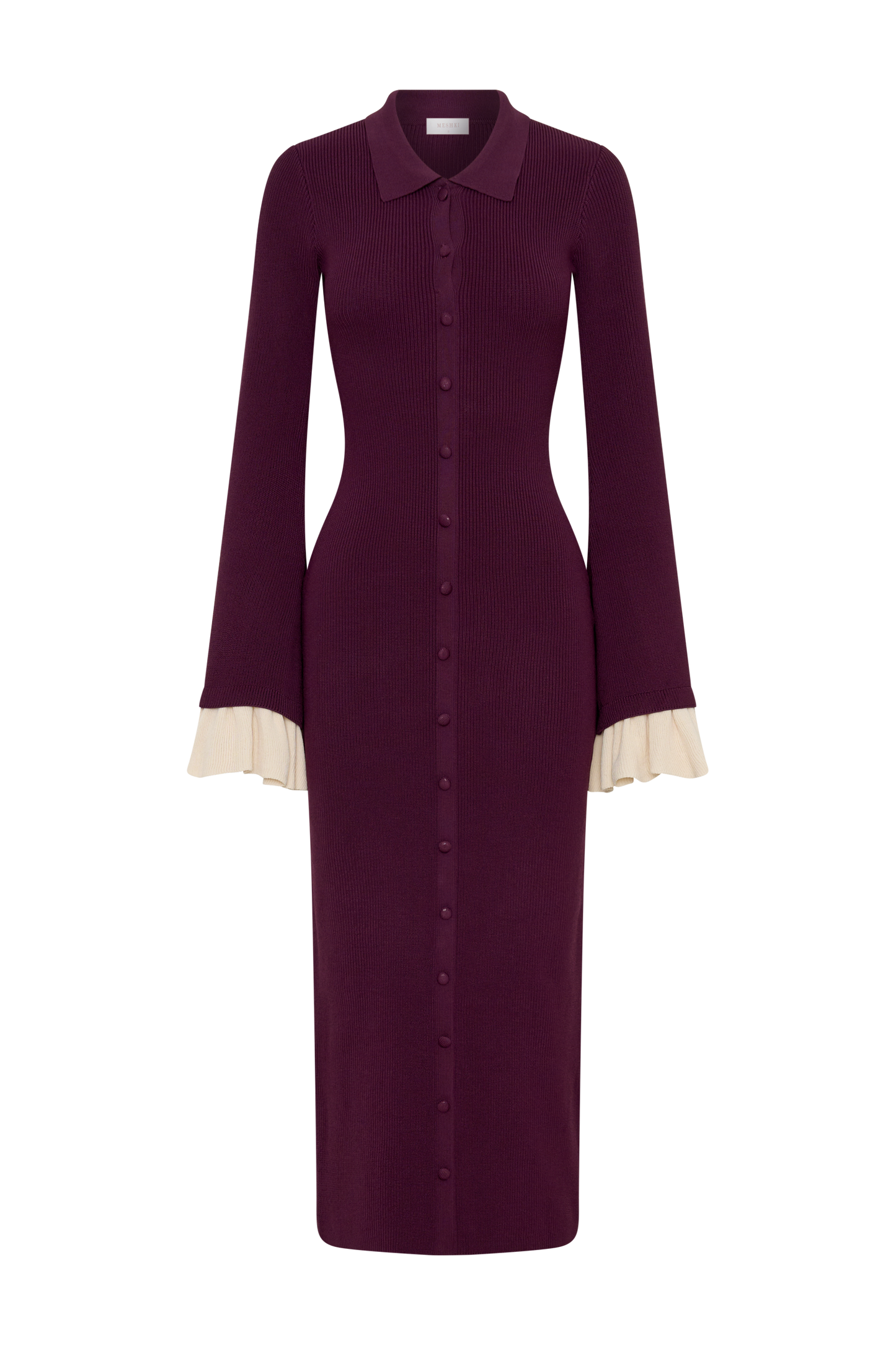 Amirose Ruffle Knit Midi Dress - Plum