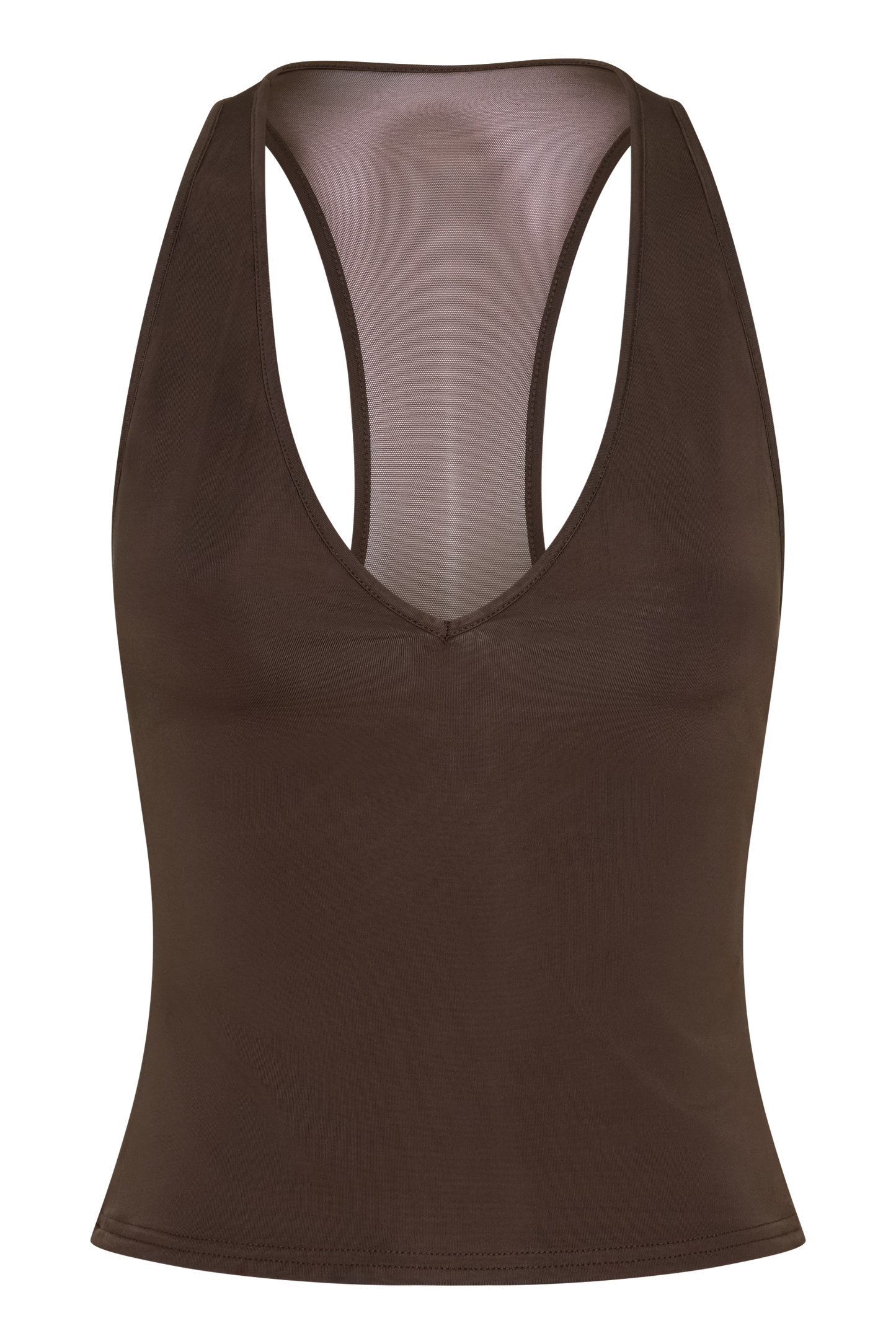 Aspyn Slinky And Mesh Top - Chocolate