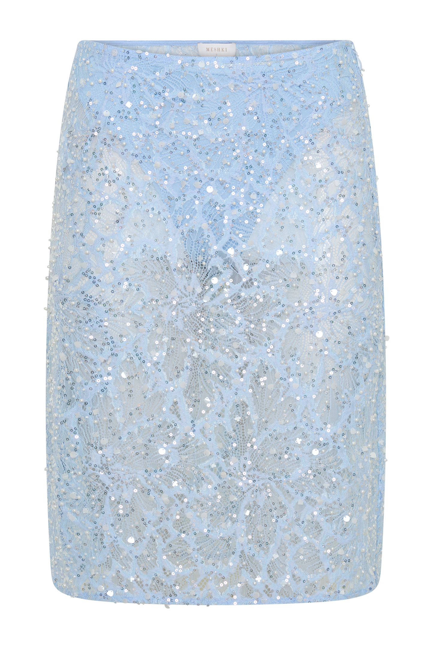 Kiara Pearl Beaded Midi Skirt - Powder Blue