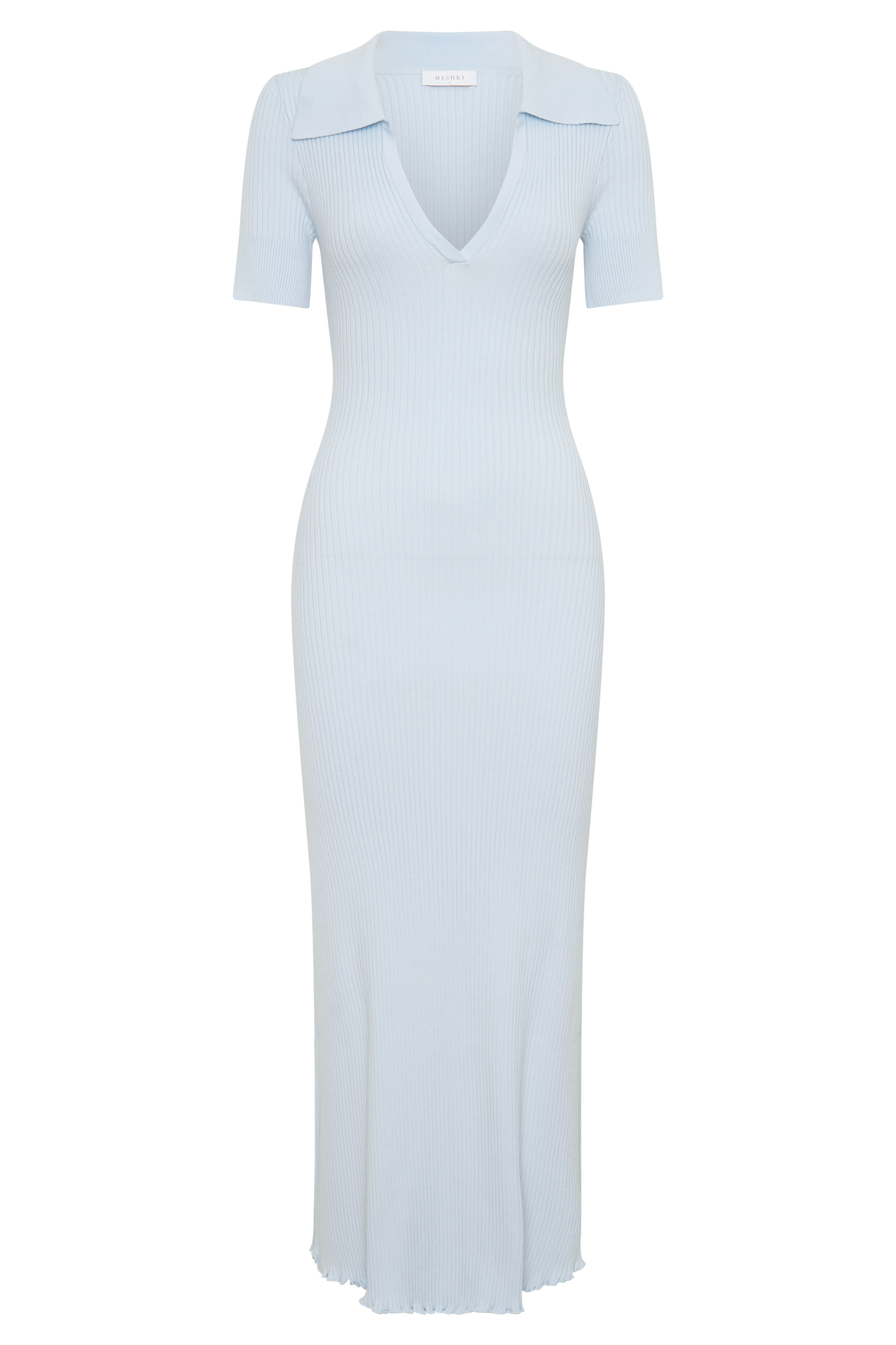 Nichelle Short Sleeve Collared Knit Midi Dress - Light Blue