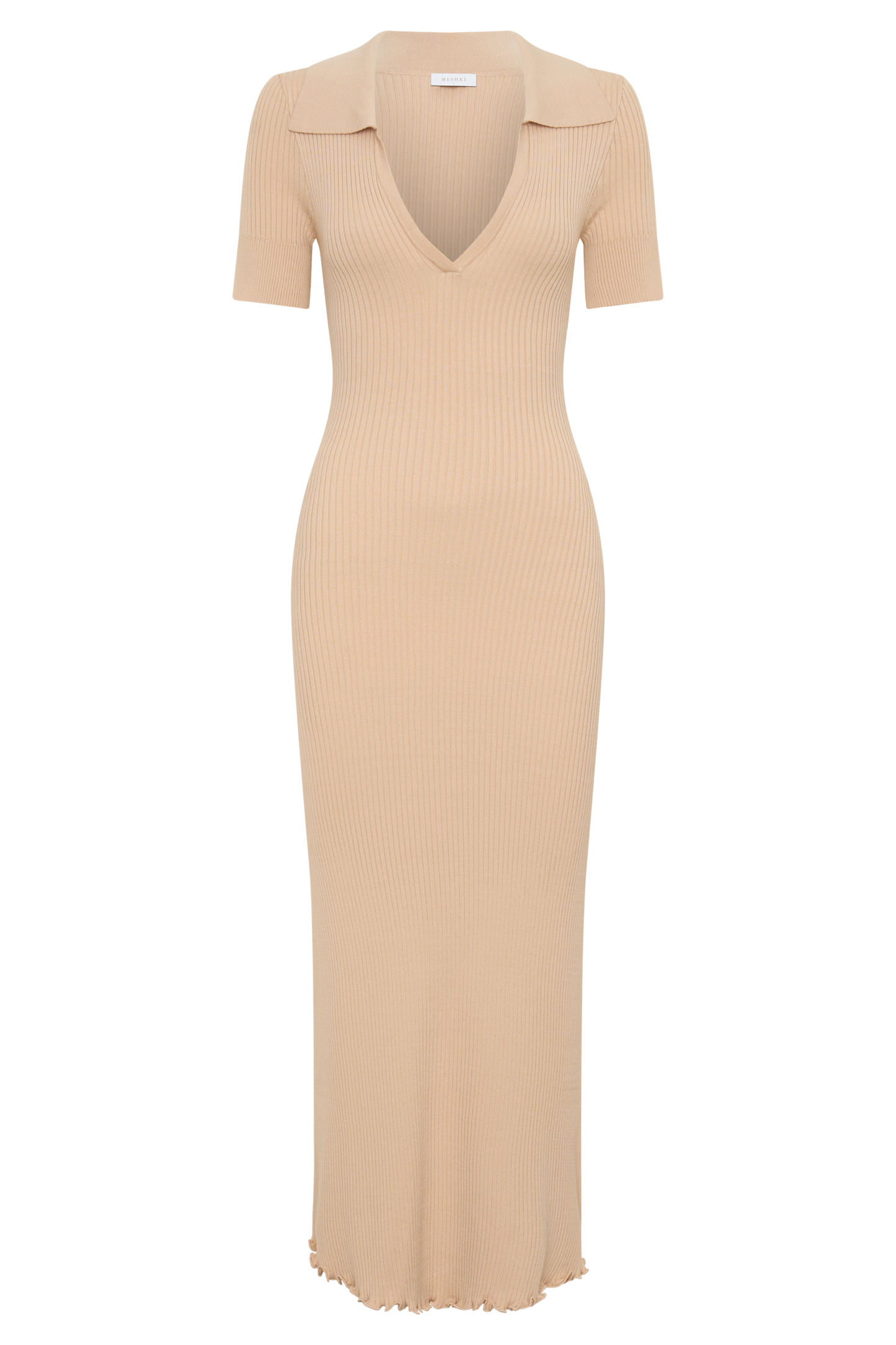 Nichelle Short Sleeve Collared Knit Midi Dress - Natural