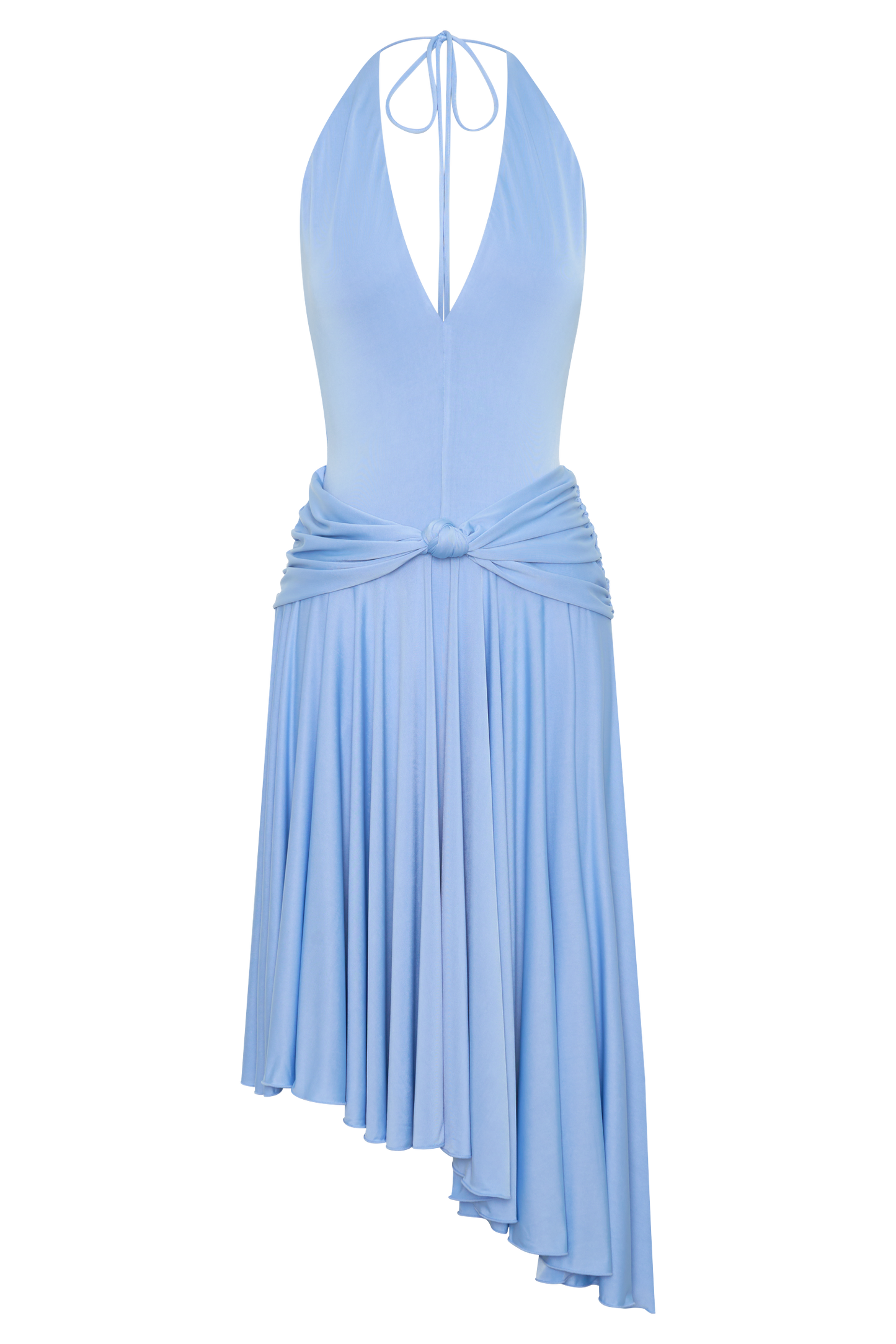 Zelda Asymmetric Slinky Midi Dress - Cornflower Blue