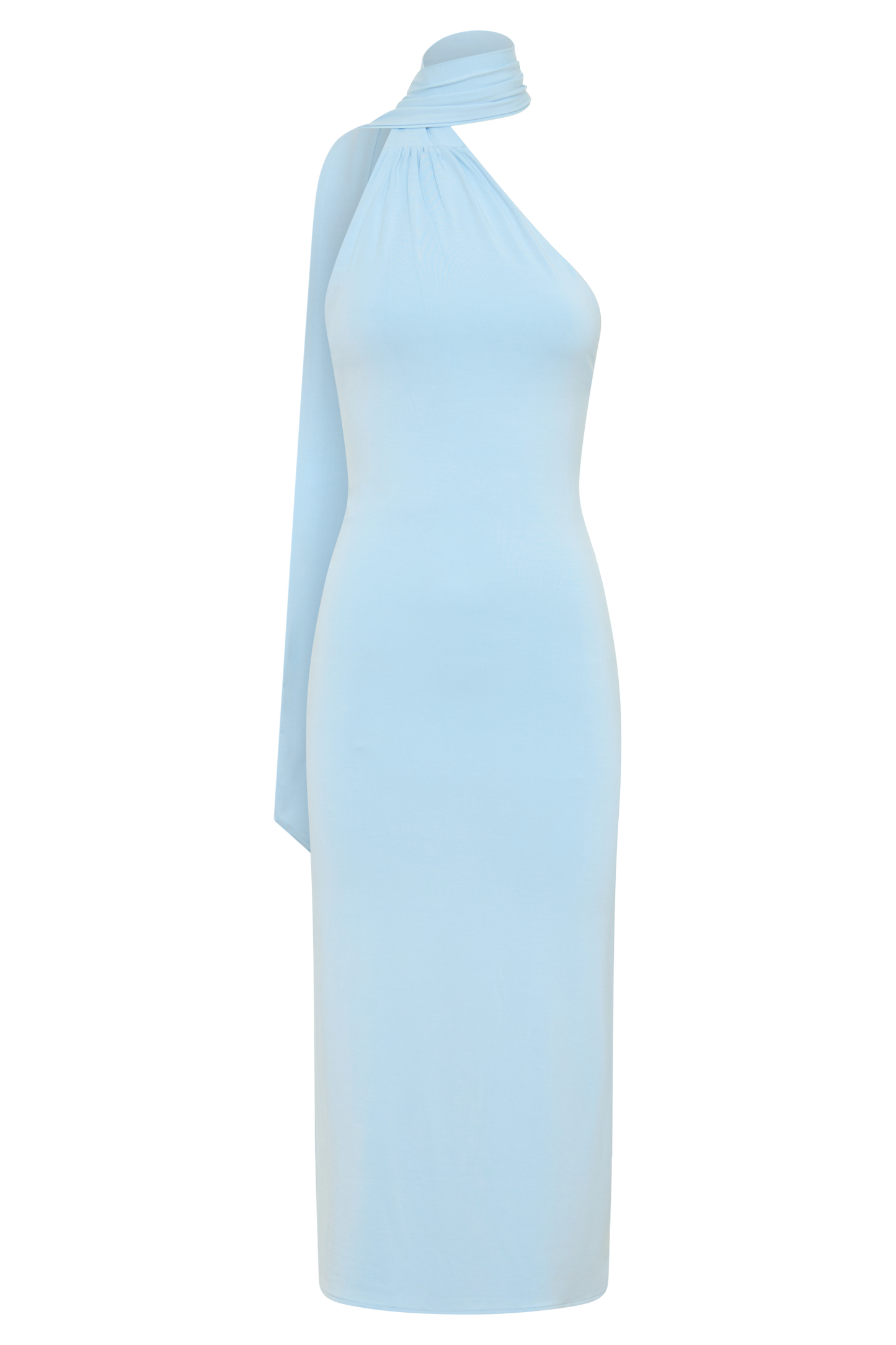 Jemma One Shoulder Tie Midi Dress - Pale Blue