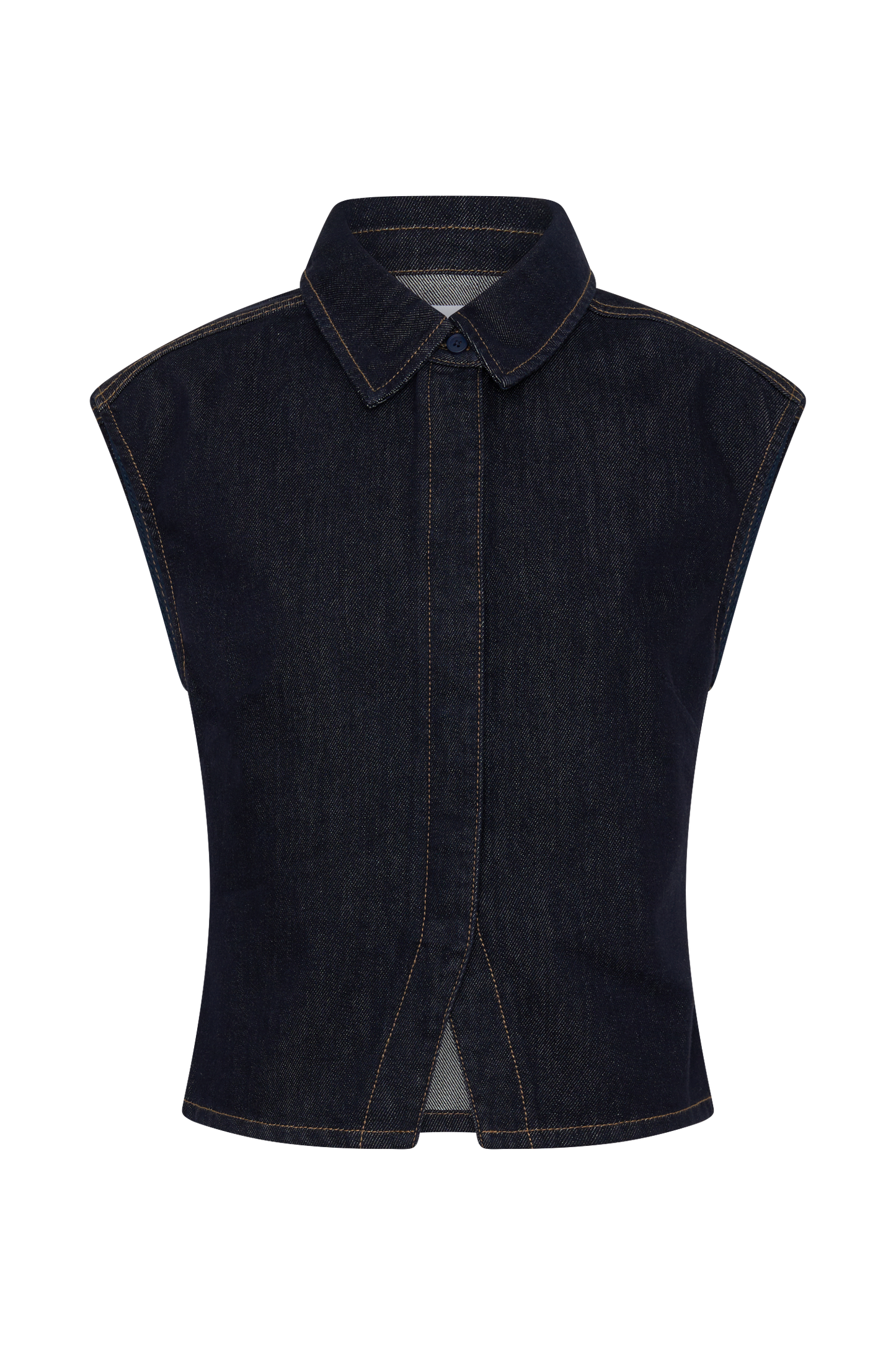 Jeremy Collared Denim Longline Top - Washed Indigo Blue