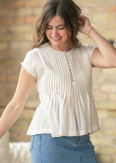 Cap Sleeve Pleated Linen Top