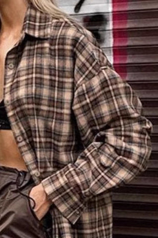 Vintage Plaid Long Blouse