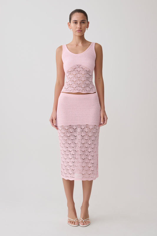 Atlantis Crochet Knit Midi Skirt - Baby Pink