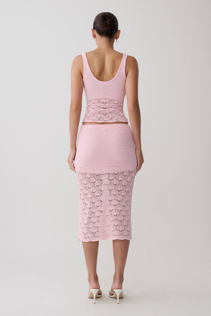 Atlantis Crochet Knit Midi Skirt - Baby Pink