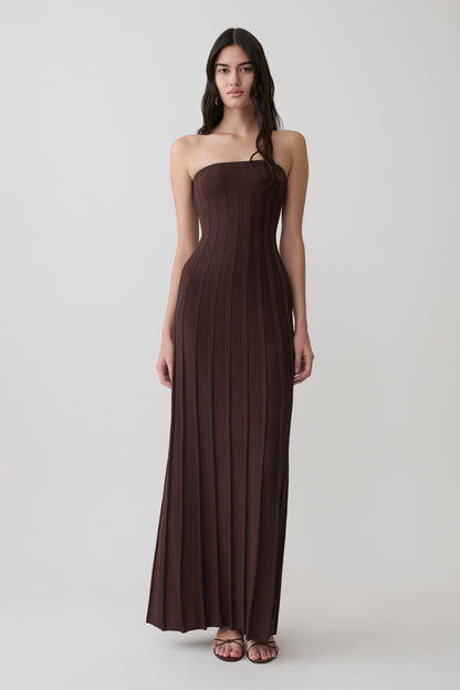 Pia Ribbed Strapless Maxi Dress - Chocolate