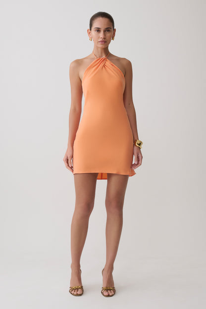 Maggie Cupro Halter Mini Dress - Orange