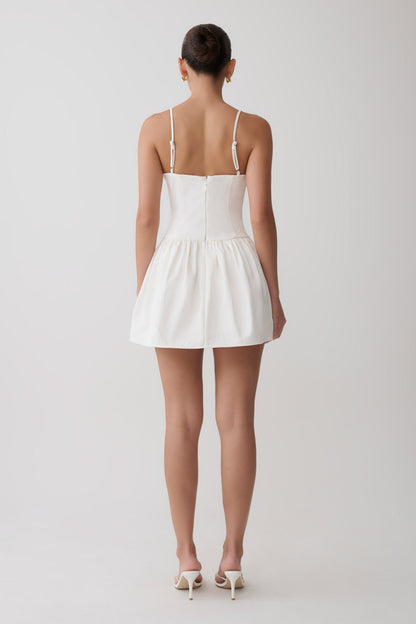Emary Applique Denim Bustier Mini Dress - White