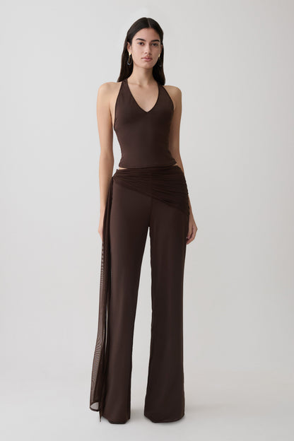 Aspyn Slinky And Mesh Top - Chocolate