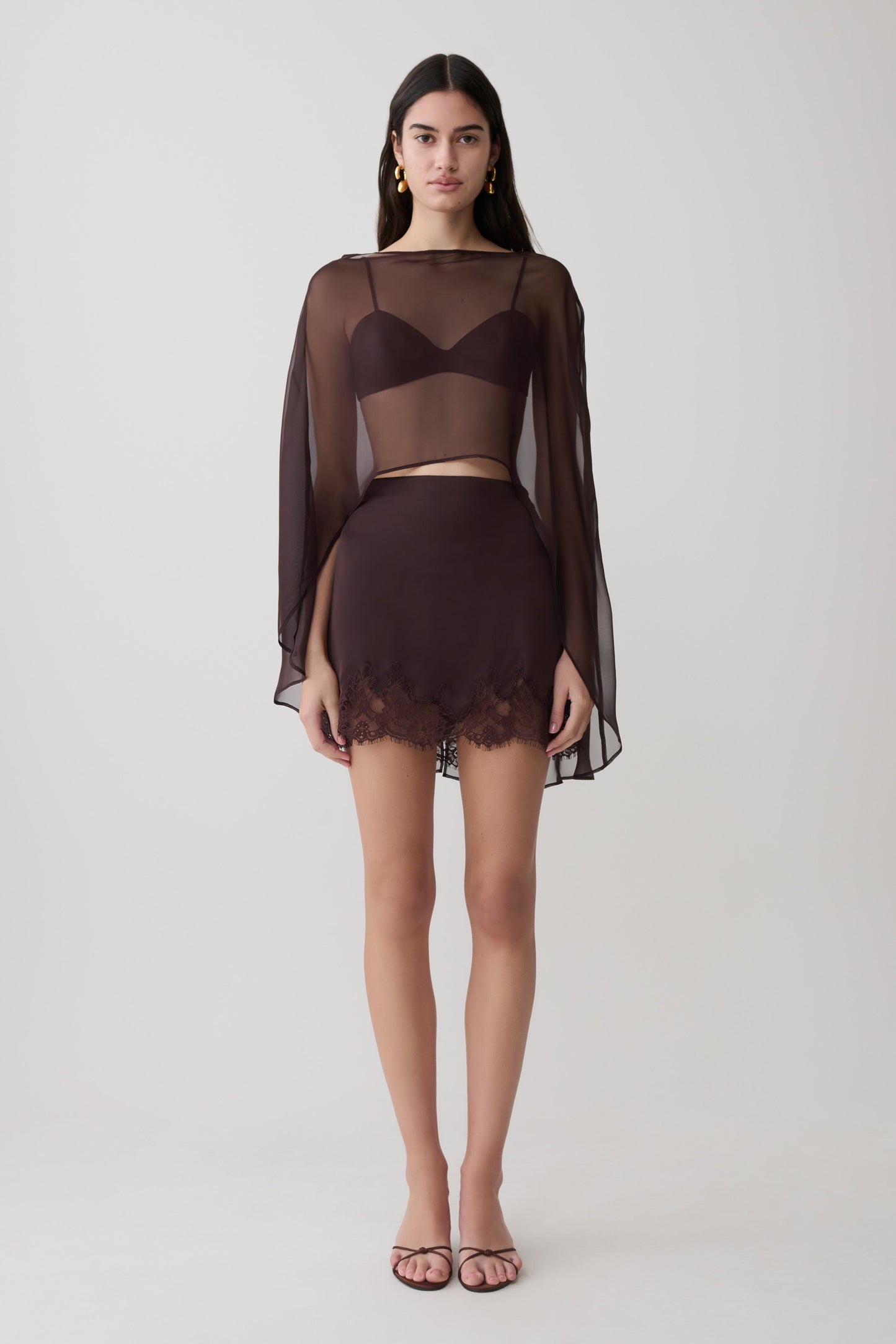 Nina Lace And Satin Mini Skirt - Chocolate