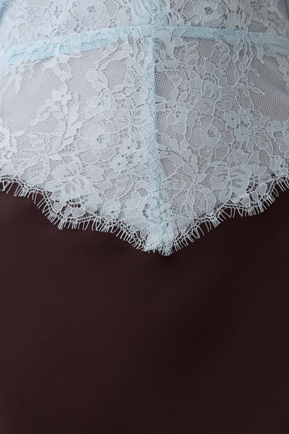 Sascha Lace And Satin Halter Maxi Dress - Ice Blue/Chocolate