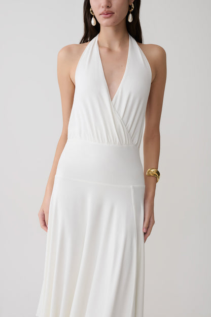 Krish Hankie Halter Midi Dress - White