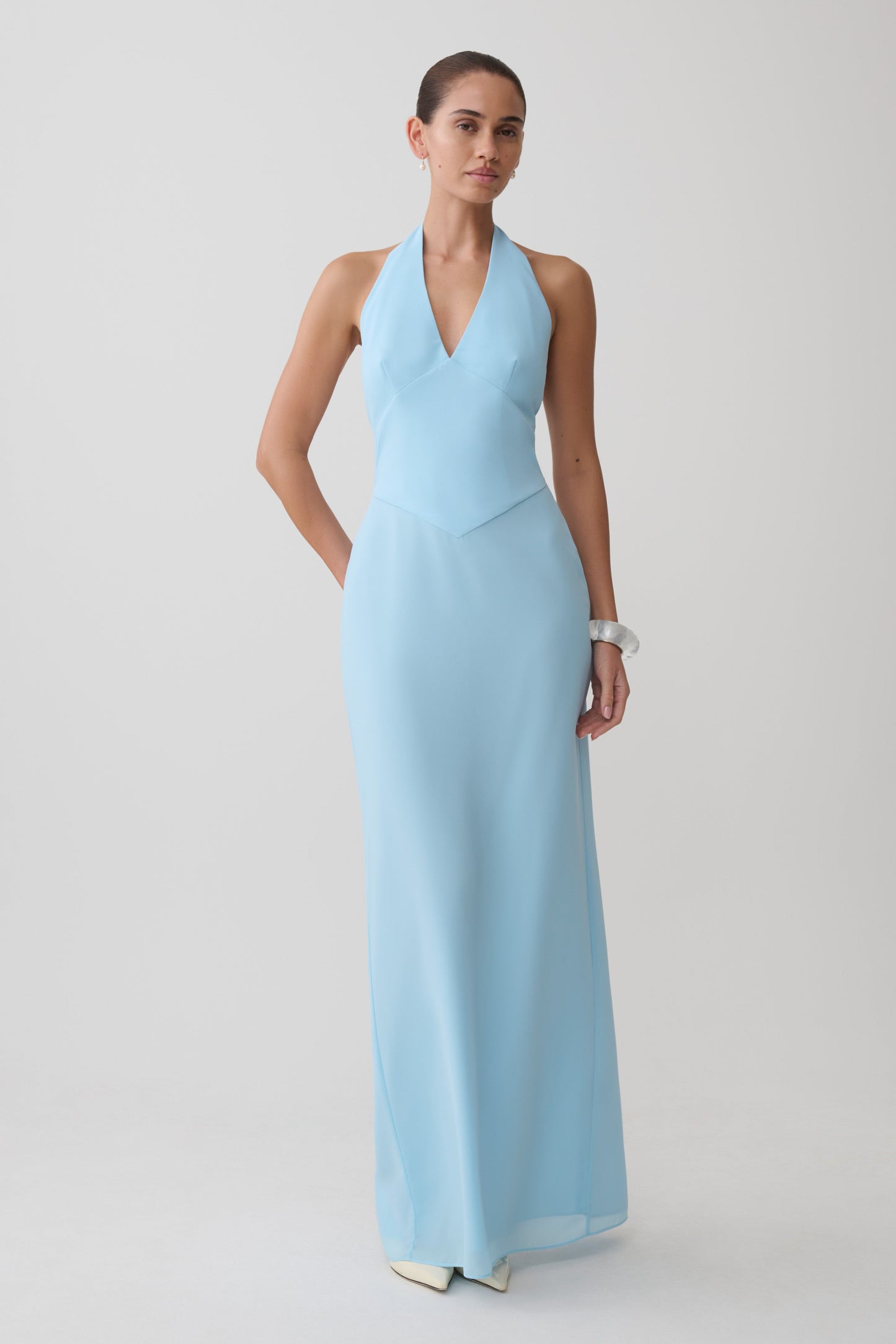 Valentina Chiffon Halter Maxi Dress - Pale Blue