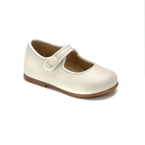 127 - Off White Leather Baby Button Shoe