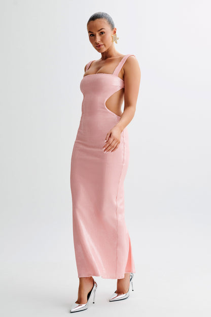 Adoria Sequin Cut Out Maxi Dress - Pale Pink