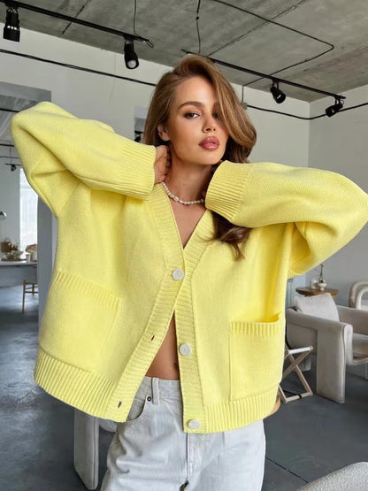 V-Neck Pocket Knit Cardigan