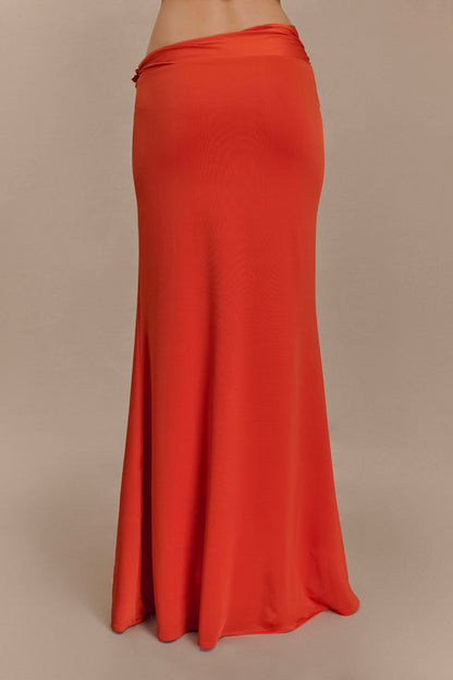 Ainsley Asymmetrical Maxi Skirt With Floral Hardware - Burnt Orange
