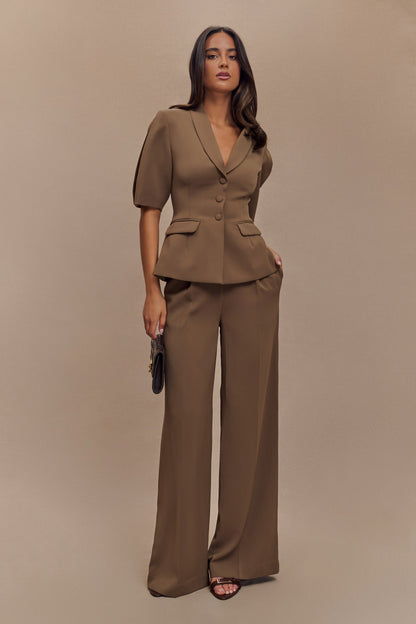 Faith Suiting Wide Leg Pant - Cacao Brown