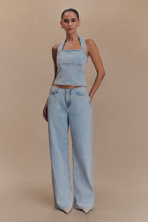 Caitlin Mid Rise Denim Jeans - Light Blue