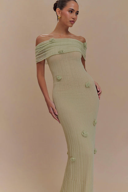 Brynn Orchid Knit Maxi Dress - Pastel Green