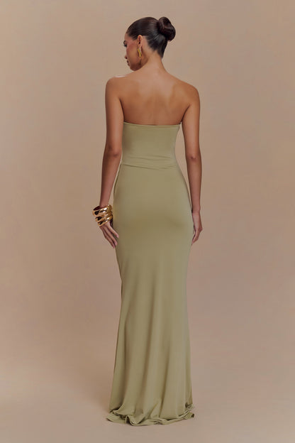 Madison Strapless Slinky Maxi Dress - Sage