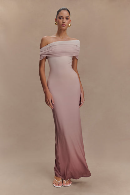 Cassandra Off Shoulder Slinky Maxi Dress - Neutral Ombre