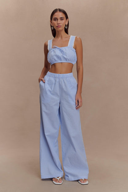 Hansen Wide Leg Pants - Blue Pinstripe
