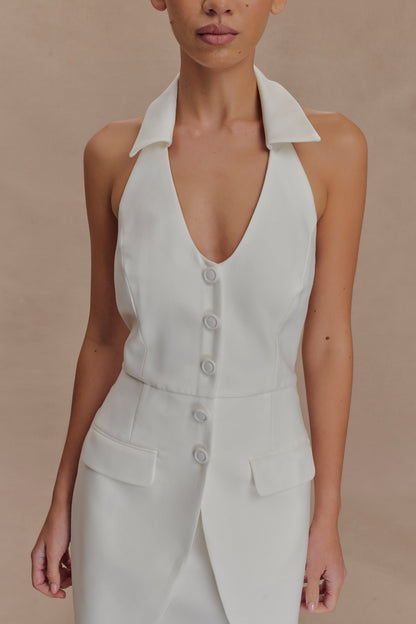 Ruth Cotton Halter Mini Dress - Ivory