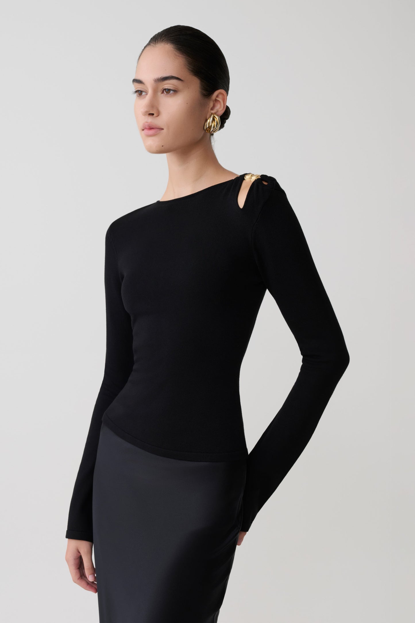 Ricky Knit Long Sleeve Longline Top - Black