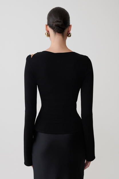Ricky Knit Long Sleeve Longline Top - Black