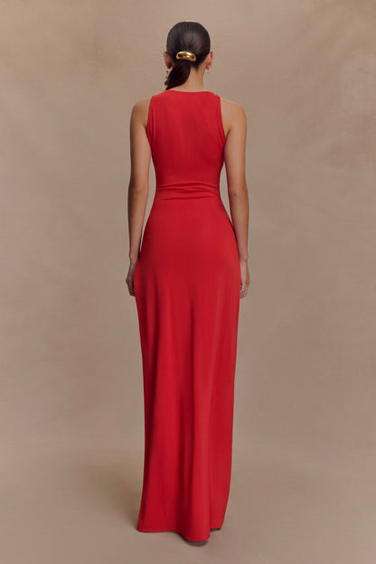 Kaiden Slinky Beaded Maxi Dress - Desert Red