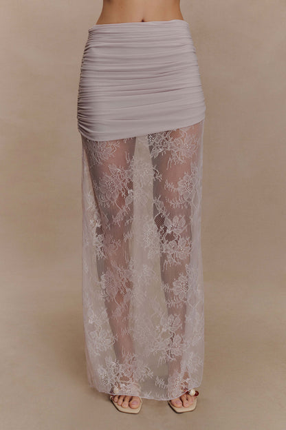 Guinevere Lace And Mesh Maxi Skirt - Lilac