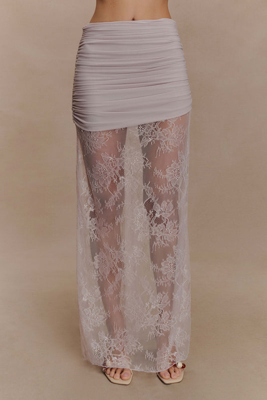 Guinevere Lace And Mesh Maxi Skirt - Lilac