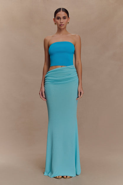 Jasiel Strapless Knit Maxi Dress - Cyan Blue