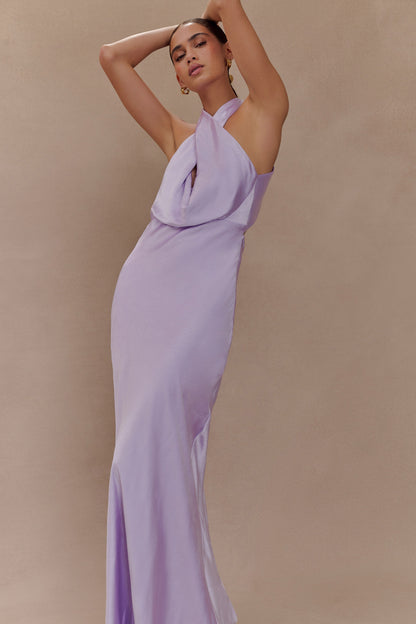 Phyllis Satin Halter Maxi Dress - Lilac