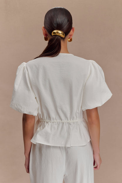 Emilie Puff Sleeve Cotton Top - White