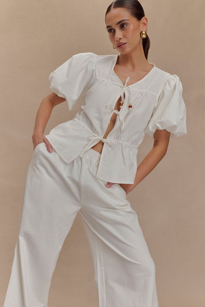 Emilie Puff Sleeve Cotton Top - White