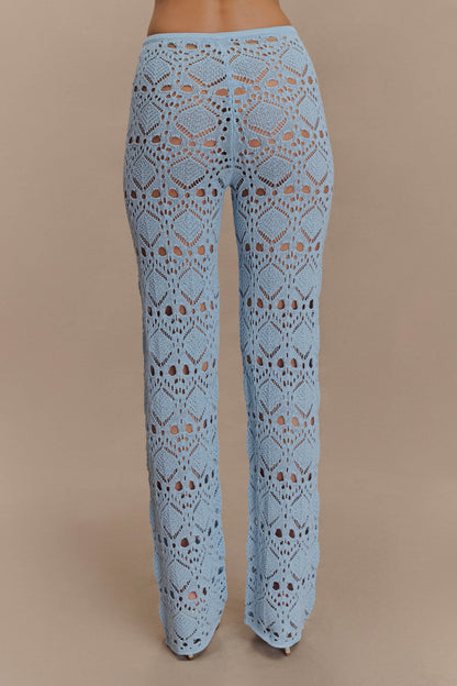 Trena Crochet Knit Pants - Sky Blue
