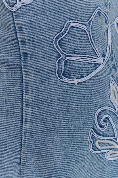 Akira Embroidered Denim Mini Dress - Mid Blue