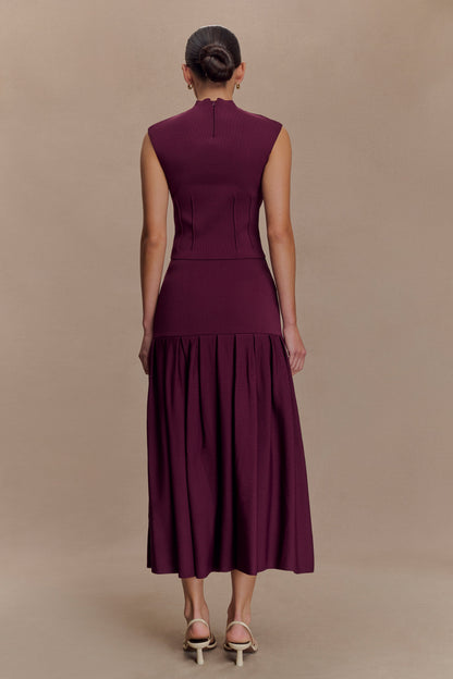 Romaine Bandage Knit Midi Skirt - Wine