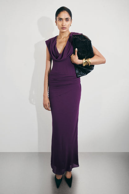 Giulia Chiffon Draped Maxi Dress - Purple