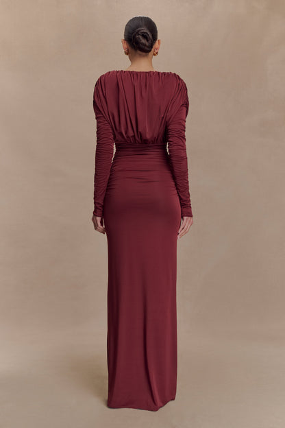 Hayden Long Sleeve Plunge Maxi Dress - Wine